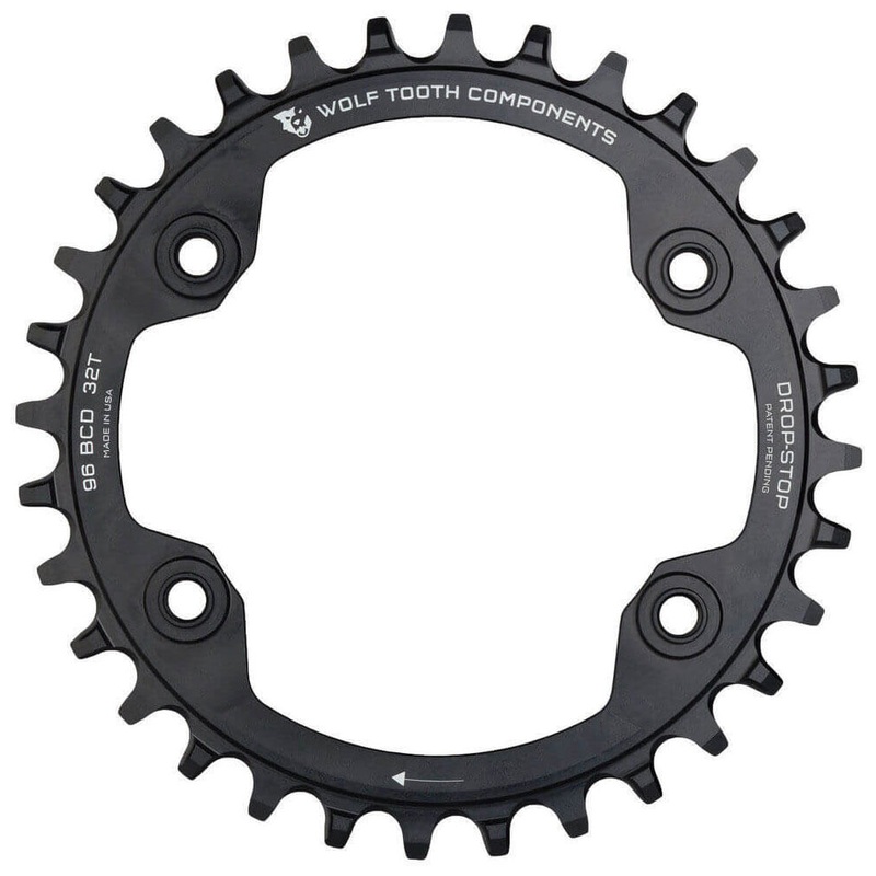 Wolf Tooth 4 Bolt Alloy Drop-Stop Chainring - 96 BCD - Shimano Symmetrical Compact Triple - Round - Black - 30T