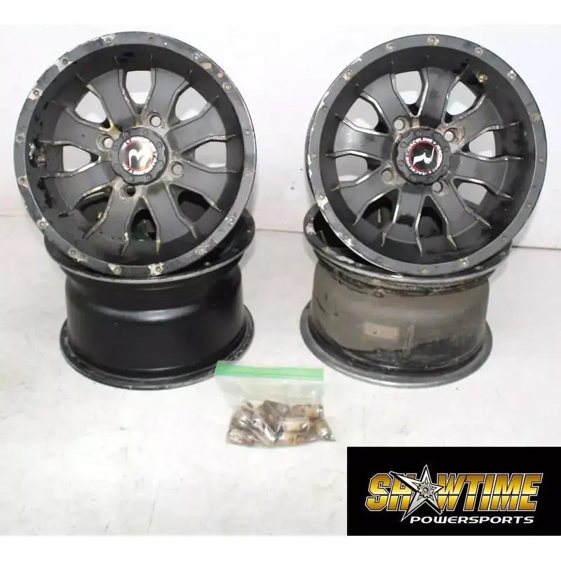 05-11 KAWASAKI BRUTE FORCE 650 RACELINE FRONT REAR BACK WHEELS RIMS SET