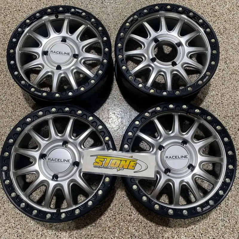 Raceline Alpha Beadlock 17" Wheels Silver ( 25mm) Can-Am Maverick X3 Wheel Set