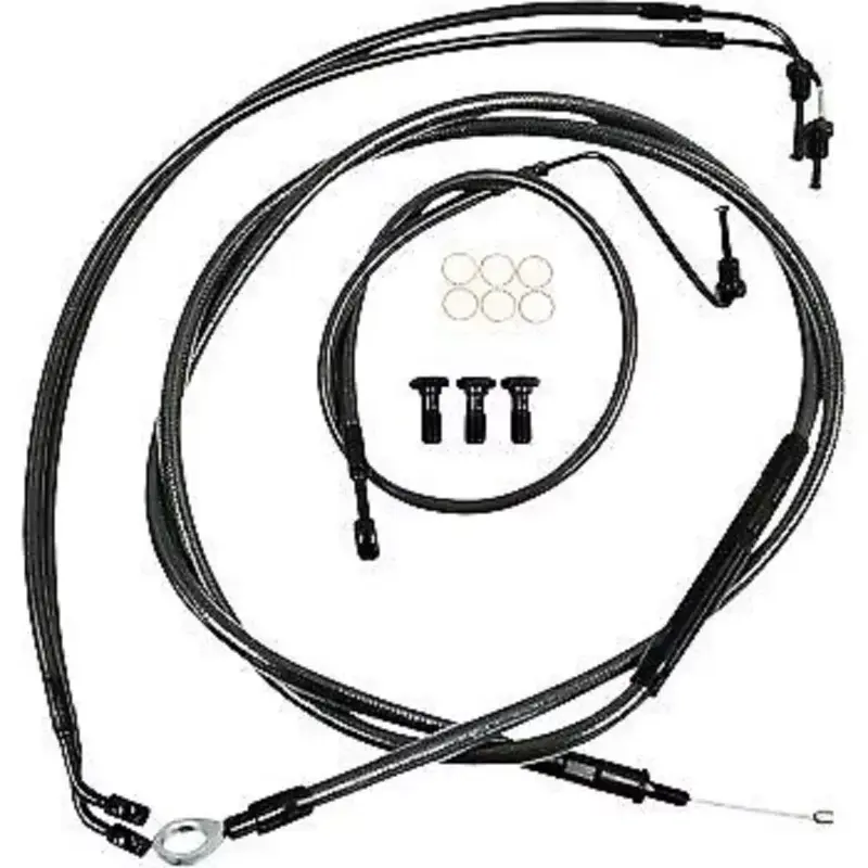 LA CHOPPERS Black Midnight Braided Handlebar Cable/Brake Kit 12-14