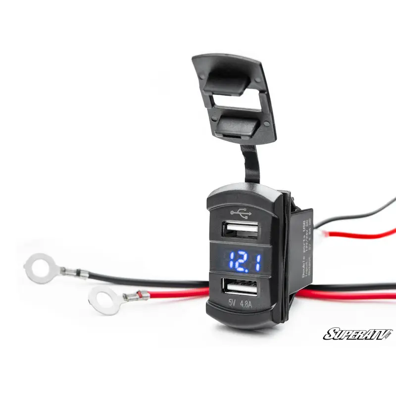 SuperATV 12 V UTV Voltmeter and Dual USB Charger