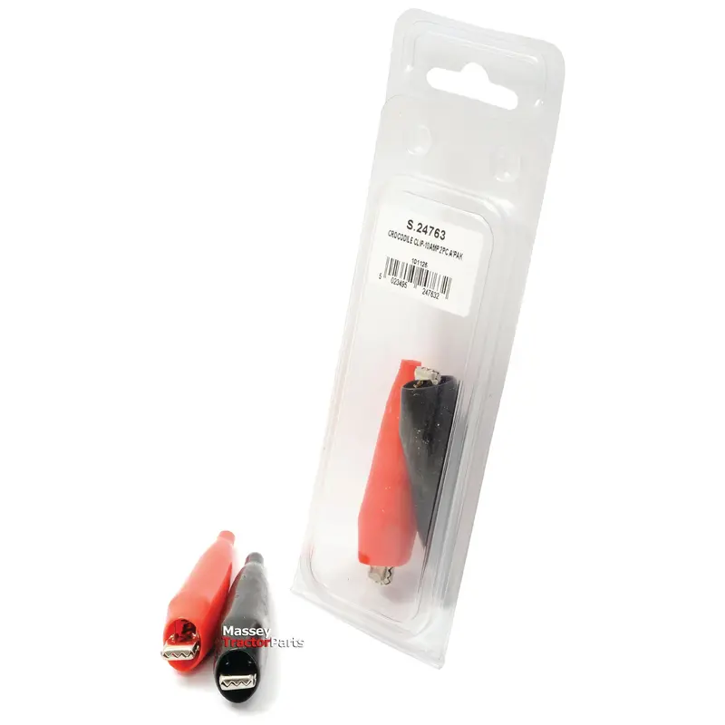 Crocodile Clip - 10 Amps, Red, Black. (Agripak 2 pcs.) | Sparex Part No.S.24763