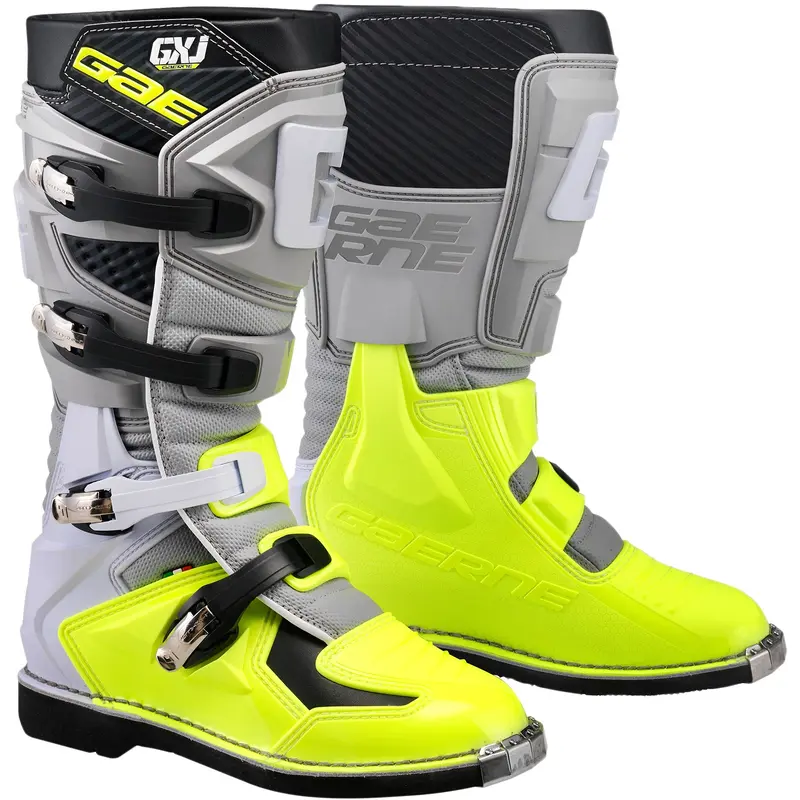 GAERNE Gx J Boots Grey/Yellow Fluo Sz 02 - Professional MX Boots for Young Riders