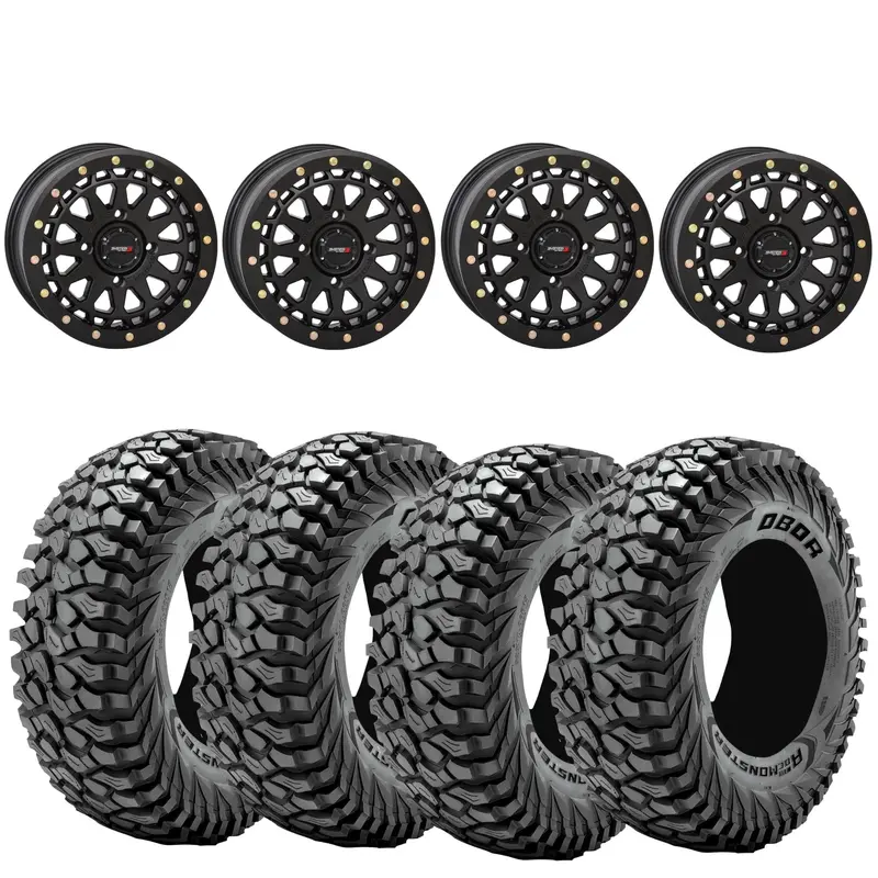 System 3 SB6 Beadlock Wheels Matte Black + Obor RocScraper Tires (Mounted Kit)