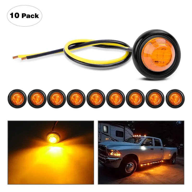 3/4 inch Amber Round LED Marker Lights (10 Pcs)