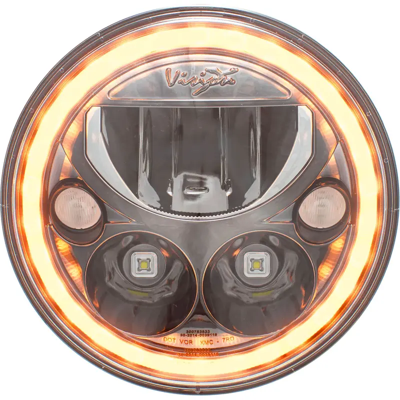 Single 7" Round  Black Chrome Amber Halo VX Headlight (with Low-High-Halo)