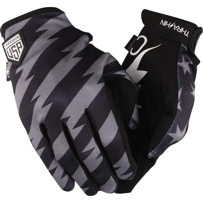 THRASHIN SUPPLY CO. Stars & Bolts Stealth Gloves - Black/Gray - Medium SV1-13-09