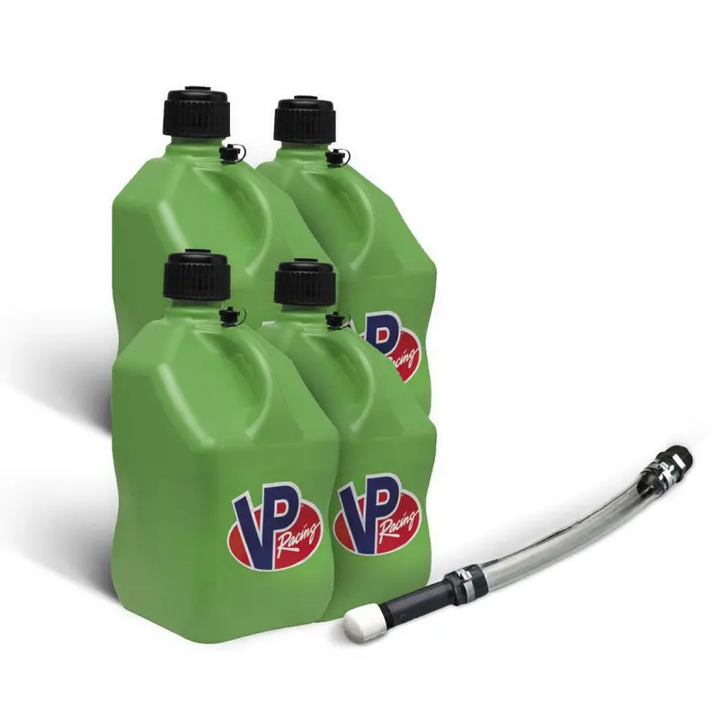 VP Racing 4 Pack Green 5.5 Gallon Square Utility Jugs + Deluxe Fill Hose