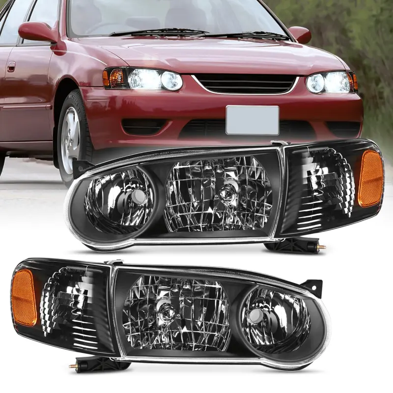 2001 2002 Toyota Corolla Headlight Assembly Black Housing Amber Reflector