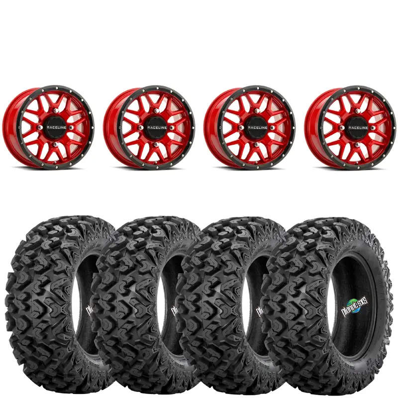 Raceline A94R Krank Red 4/156 wheels mounted on Sedona Rip Saw RT