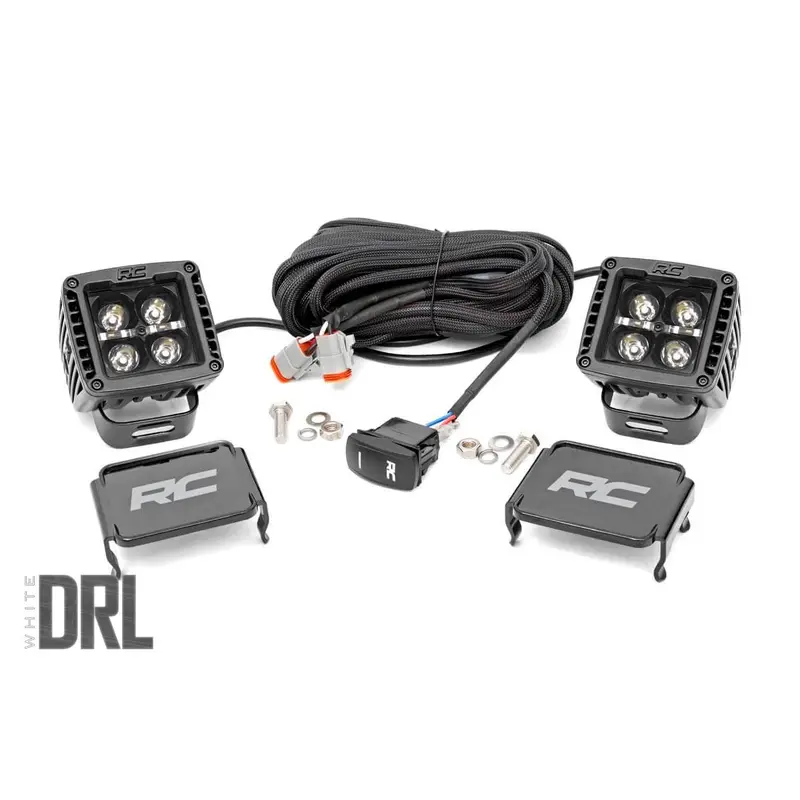 ROUGH COUNTRY 2-INCH SQUARE CREE LED LIGHTS - (PAIR | BLACK SERIES W/ COOL WHITE DRL)