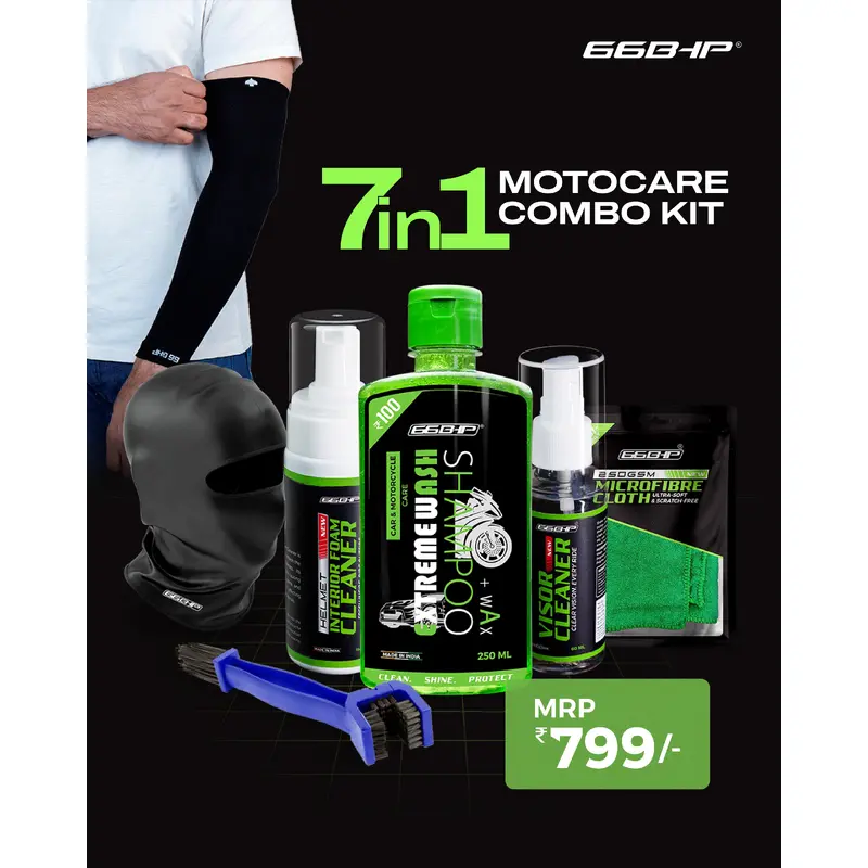 66Bhp Rider Care Combo Kit ( 7 in 1 )  Helmet & Gear Cleaning + Riding Essentials