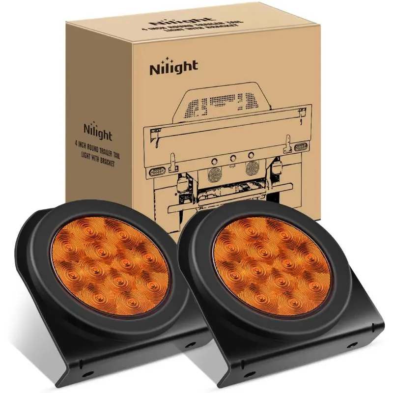 4 Inch Round Amber Tail Lights w/ Mount Bracket (Pair)