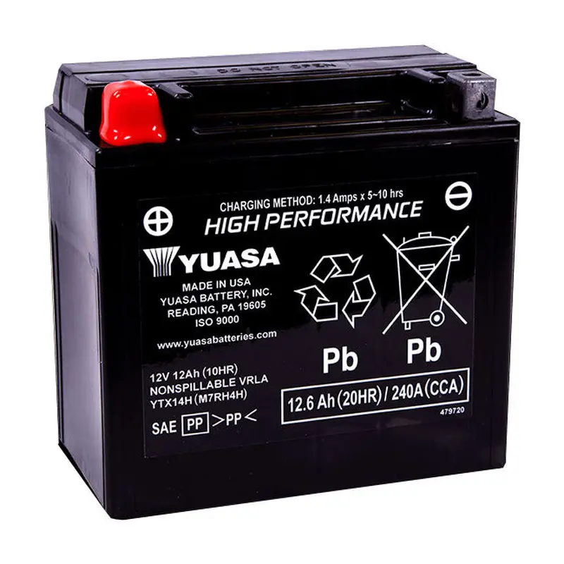 YTX14H Non-DG Factory Sealed Battery Made in USA Yuasa (EYTX14HFA)