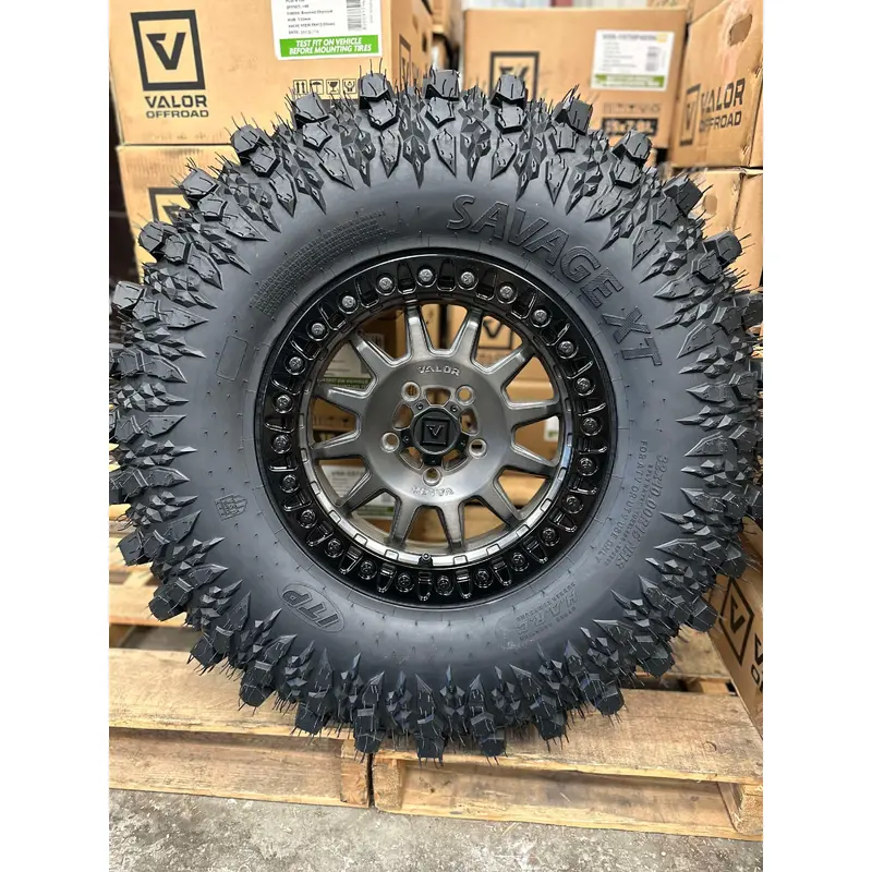 Valor Offroad V09 Brushed Charcoal beadlock on ITP Savage XT | 5/4.5