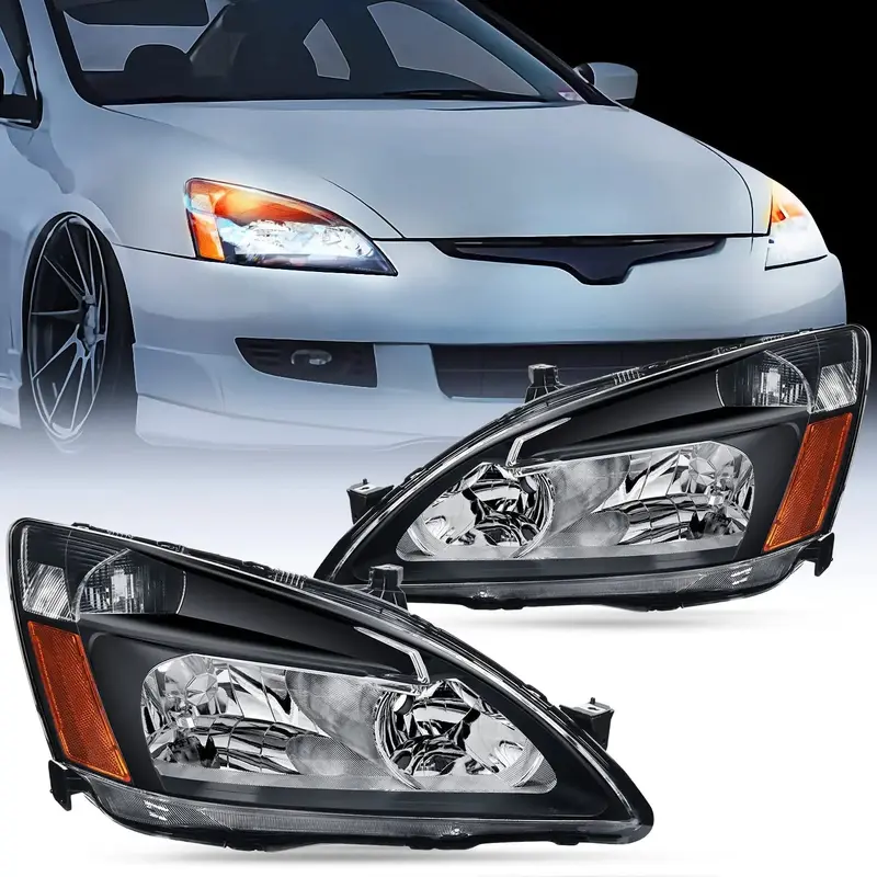 2003 2004 2005 2006 2007 Honda Accord Headlight Assembly Black Case Amber Reflector