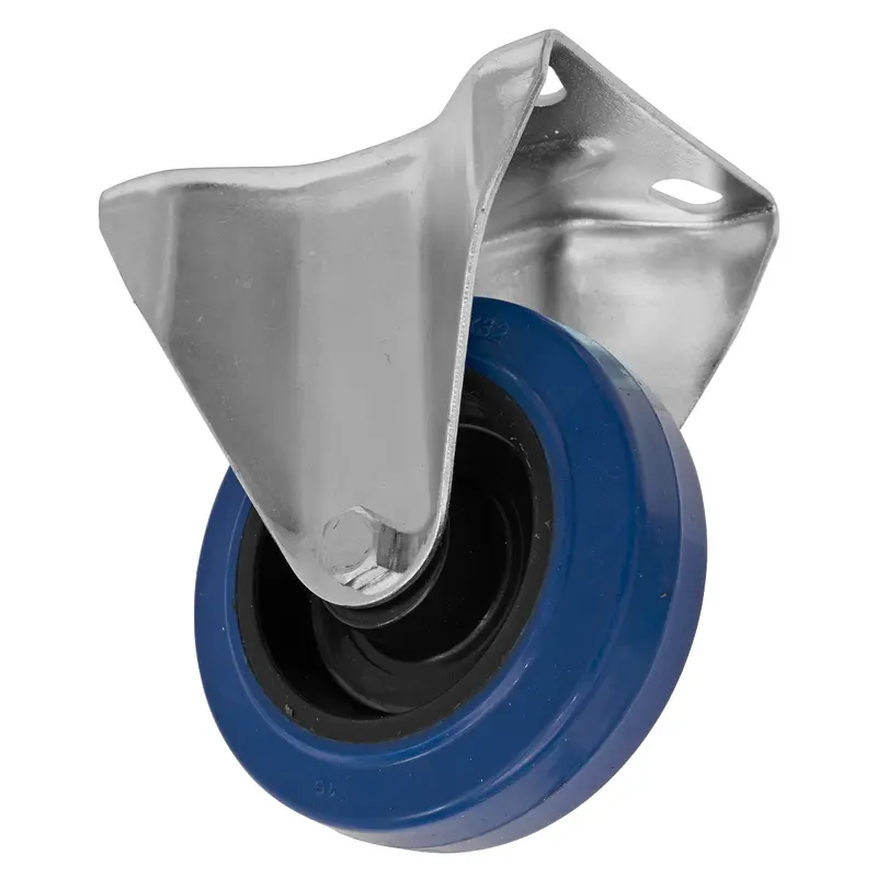 Heavy-Duty Blue Elastic Rubber Fixed Castor Wheel 100mm - Trade - SCW3100FPEM