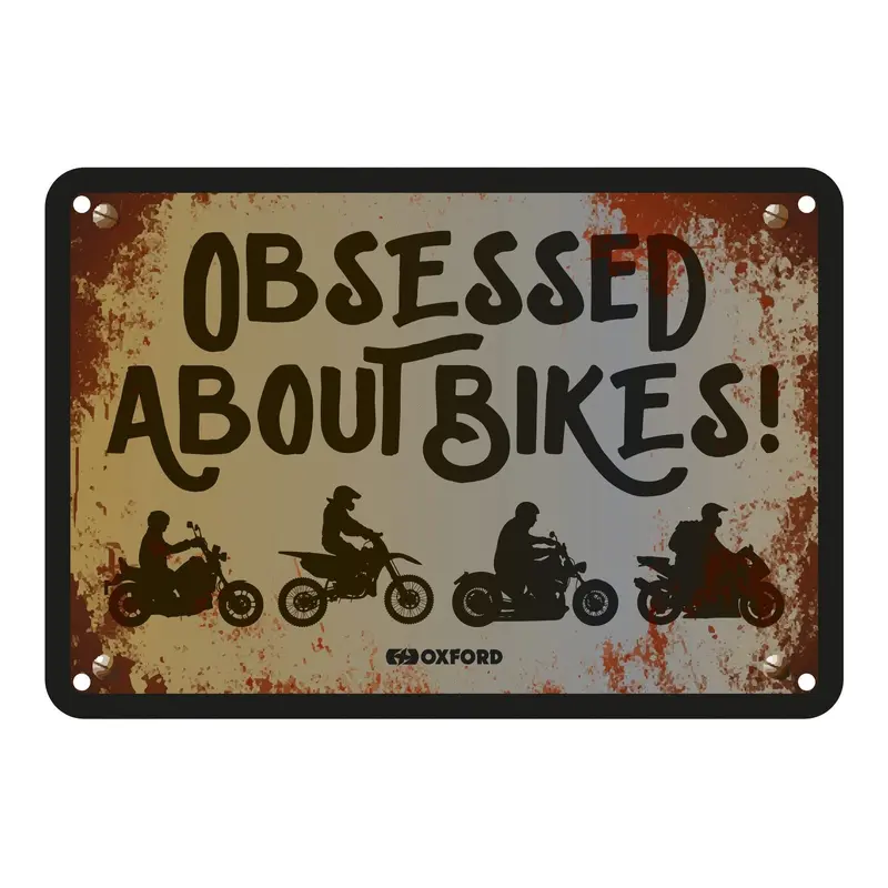 Oxford Garage Metal Sign: "Obsessed About Bikers"