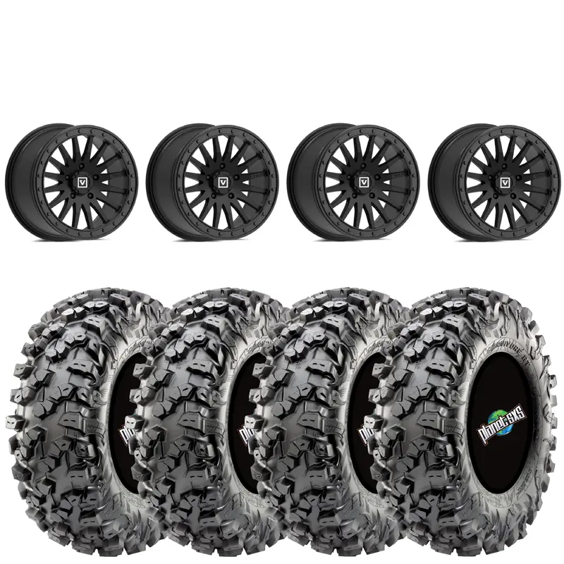 Beadlock SATIN BLACK Valor V06 15x8 6+2 5/4.5 on 30x10-15 Maxxis Carnivore RT Tires