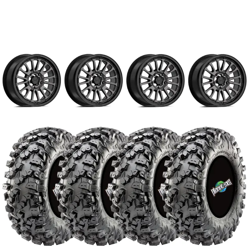 Valor V14 Dark-Tint 15x7 5+2 4X156 on Maxxis Carnivore RT 32x10-15 8-ply