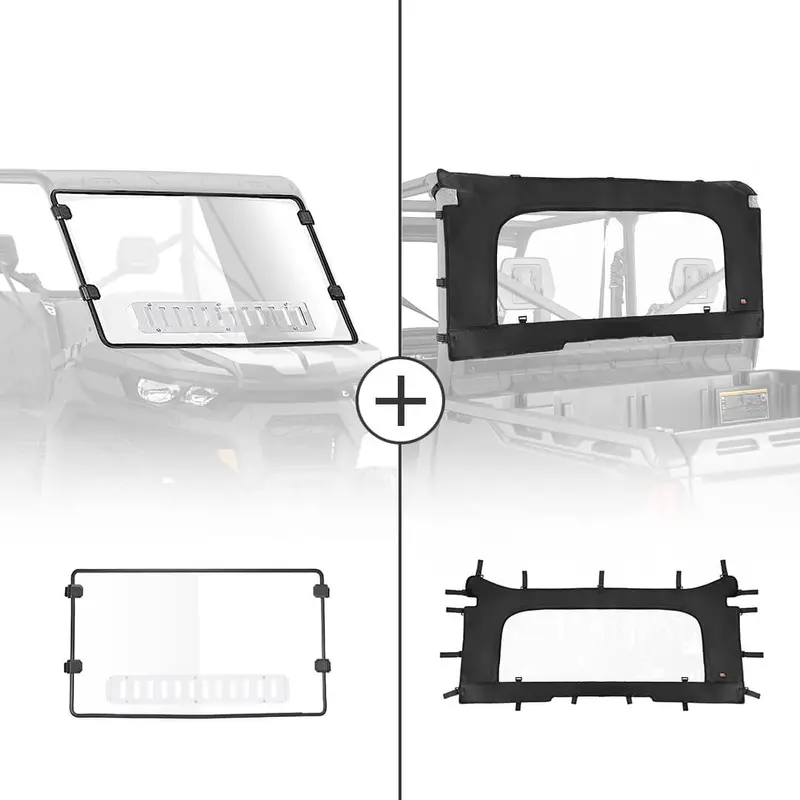 Front Vented Full Windshield & Soft Rear Windshield for Can Am Defender