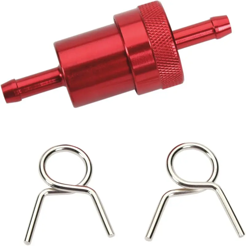 Fuel Filter -  1/4 Inch - Red - (14-34470) Emgo Anodized Aluminum