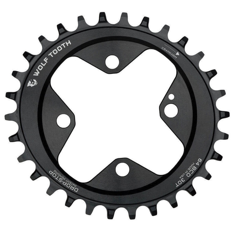 Wolf Tooth 4 Bolt Alloy Drop-Stop Chainring - 64 BCD - Oval - Black - 30T